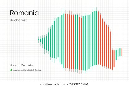 Romania map is shown in a chart with bars and lines. Japanese candlestick chart Series	