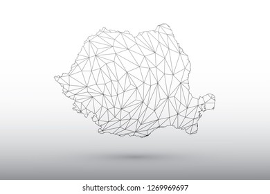 Romania map vector of black color geometric connected lines using triangles on light background illustration meaning strong network