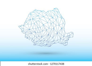 Romania map vector of blue color geometric connected lines using triangles on light background illustration meaning strong network
