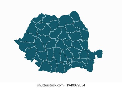 Romania map vector. blue color on white background.