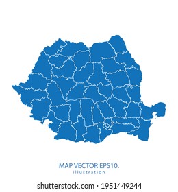 romania Karte, Vektorgrafik EPS.10 Blau. auf weißem Hintergrund.