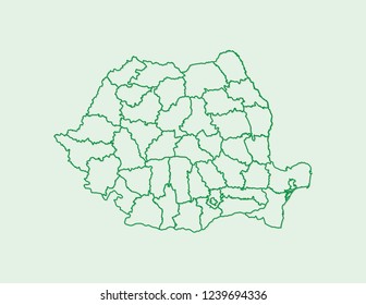 Romania map vector with green border line of divisions on light background illustration