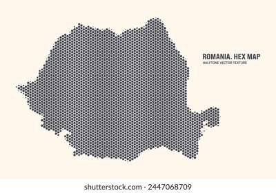 Rumania Mapa Vector Hexagonal Patrón De Semitono Aislado Sobre Fondo Claro. Textura hexagonal en forma de mapa de Rumania. Mapa de contorno tecnológico moderno de Rumania para proyectos de diseño o de negocios