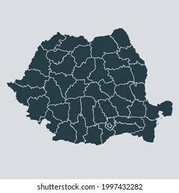 Romania map vector, isolated on gray background