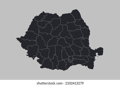 Romania map vector, isolated on gray background