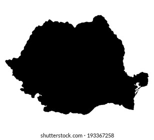 Romania map vector silhouette illustration isolated on white background. High detailed. Balkan country. State in Europe, EU member. Romania shape shadow.