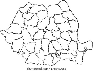 Romania map in white color and black border on white background. Vector illustration.