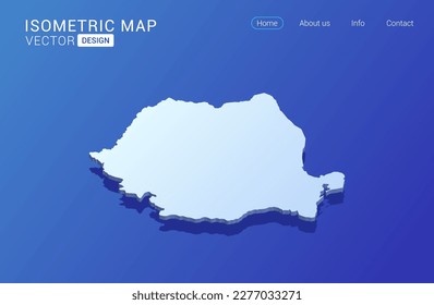 Romania map white on blue background with isolated 3D isometric concept vector illustration.