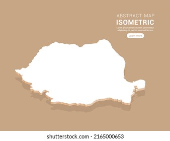 Romania map white on brown background with isometric vector.