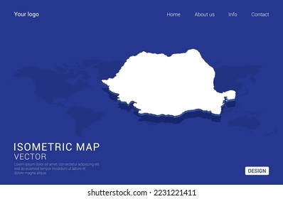Mapa rumano blanco sobre fondo azul oscuro 3d ilustración vectorial isométrica.