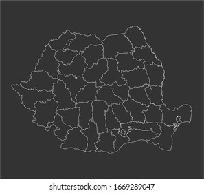 Rumänien hat eine weiße Umrisskarte. Dunkler Holzkohlehintergrund. Unternehmenskonzepte und Hintergründe.