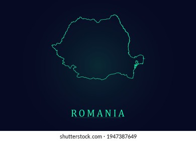 Mapa de Rumania - Mapa Mundial Plantilla vectorial internacional con un contorno verde delgado o un contorno estilo de esbozo gráfico y color verde aislado en el fondo oscuro - Ilustraciones vectoriales 10