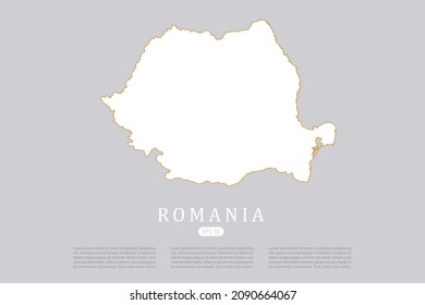 Mapa de Rumania - Mapa Mundial Plantilla vectorial internacional con color blanco y diseño gráfico de contorno de oro fino aislado en fondo gris para el diseño - Ilustración vectorial eps 10