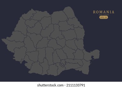 Romania Map - World Map International vector template with High detailed including grey and black outline color isolated on black background - Vector illustration eps 10