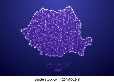 Romania Map - World Map International vector template with purple mash line, point scales, and polygon style isolated on purple technology background - Vector illustration eps 10