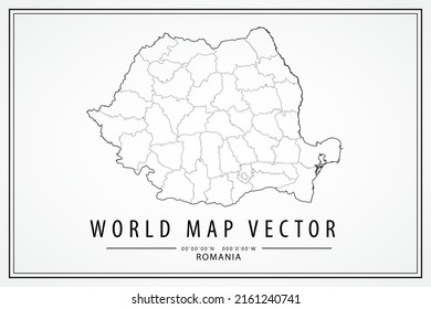 Romania Map - World Map International vector template with High detailed thin black line and outline graphic sketch style isolated on white background - Vector illustration eps 10