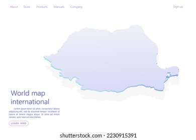 Romania Map - World map International vector template with isometric style including shadow, purple and blue color isolated on white background for design, website - Vector illustration eps 10