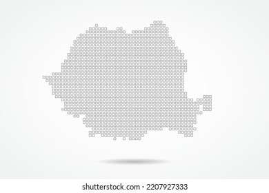 Romania Map - World map vector template with square pixel thin black and outline sketch style isolated on white background for education, infographic, design - Vector illustration eps 10