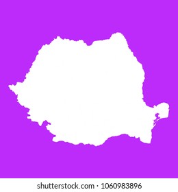 Romania map-White map on purple background. Each city and border has separately. Vector illustration eps 10.