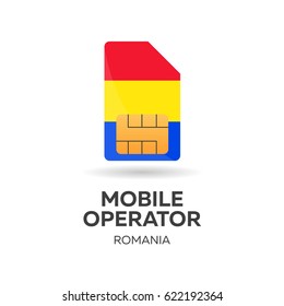 Romania mobile operator. SIM card with flag. Vector illustration