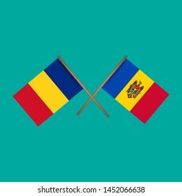 Romania and Moldova crossed flags.Language learning or travel concept. flat design.