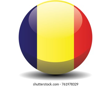 Romania national circle button flag background texture. Vector illustration.