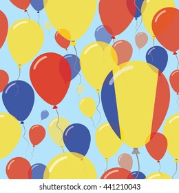 Romania National Day Flat Seamless Pattern. Flying Celebration Balloons in Colors of Romanian Flag. Romania Patriotic Background with Celebration Balloons.