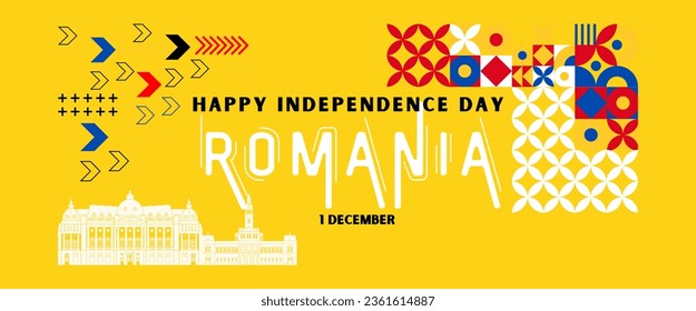 Romania national day for independence day anniversary, with maps of Romania and background of flag Romania. December 1