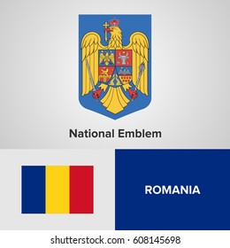 Romania National Emblem and flag 