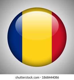 Romania National Flag Rounded Badge. Romania glossy symbol icon. National Emblem Symbol. Vector Illustration Graphic.