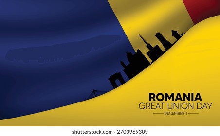Diseño del Vector de la bandera nacional de Rumania que celebra el Gran Día de la Unión en diciembre