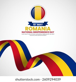 Romania national independence day waving ribbon flag for social media post or banner and greeting card