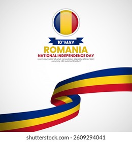 Romania national independence day waving ribbon flag for social media post or banner and greeting card