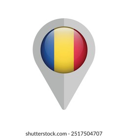 Icono de ubicación del pin de navegación de Rumania aislado en blanco. Ilustración vectorial