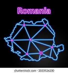 Mapa del neón de Rumania, ilustración vectorial aislada.