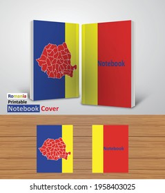 Romania Notebook Design Mockup - 3D Book Template - National Country Map and Flag - Ready to Print Magazine Cover - Vector
