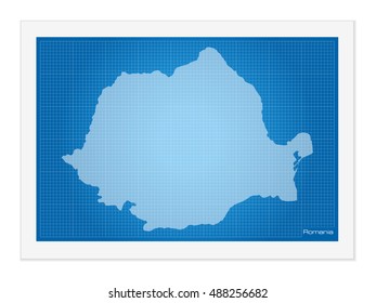 Romania on blueprint on a white background.