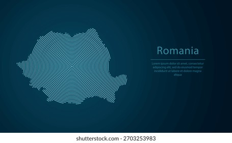 Romania outline map filled with concentric circles on dark gradient background