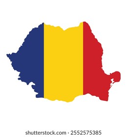 Romania outline of map on background of national flag