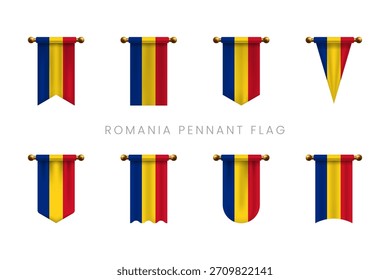 Bandeira Pennant Romênia definida em várias formas e estilos decorativos