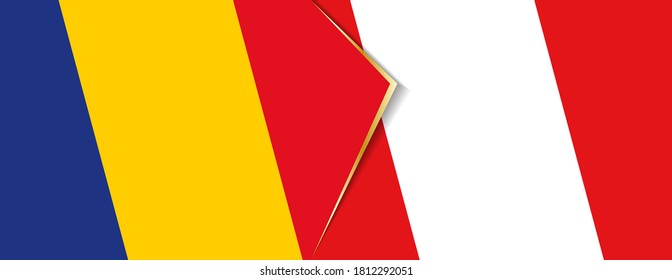 Romania and Peru flags, two vector flags symbol of relationship or confrontation.