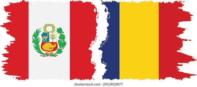 Romania and Peru grunge flags connection, vector