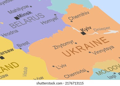 Romania with plane and dashed line on europe map, close up Romania, vacation and road trip concept, pinned destination, travel idea, colorful map with location icon, top view