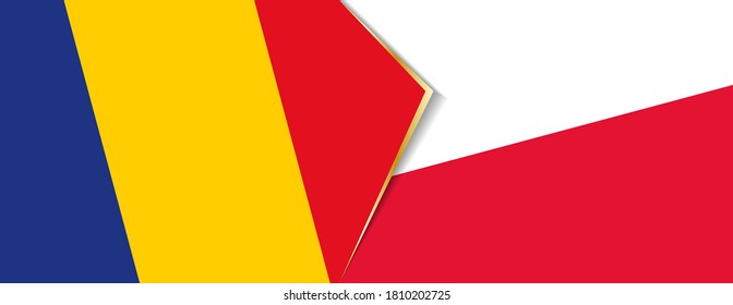 Romania and Poland flags, two vector flags symbol of relationship or confrontation.