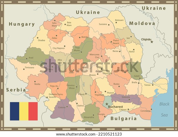 Romania Political Map Vintage Color Highly Stock Vector (Royalty Free ...