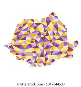 Romania polygonal map background low poly style yellow, orange, blue, purple colors vector illustration eps
