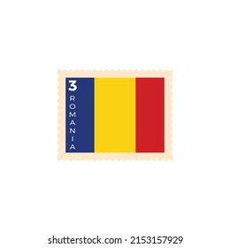 Romania postage stamp. Romania National Flag Postage Stamp. Stamp with official country flag pattern and countries name vector illustration