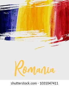 Romania  poster background with watercolor grunge lines in flag colors. Concept for national holiday poster, flyer, banner, etc.