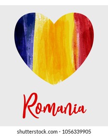 Romania  poster background with watercolor grunge heart in flag colors. Concept for national holiday poster, flyer, banner, etc.
