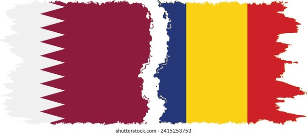 Romania and Qatar grunge flags connection, vector